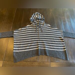 LOFT Dark Gray and White Striped Long Sleeve, Women’s Small, Sweater, Hooded